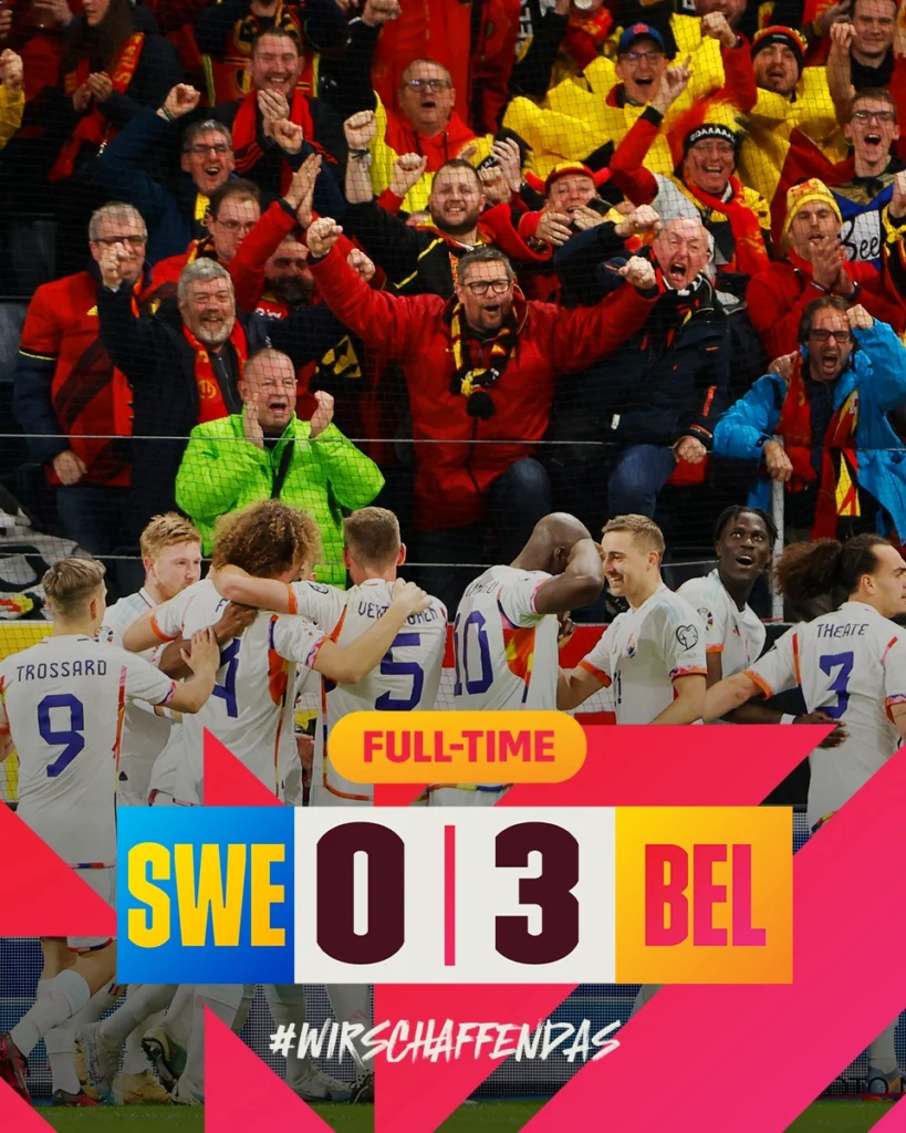 Hasil Akhir dari Pertandingan Belgia vs Swedia. Foto: https://twitter.com/BelRedDevils