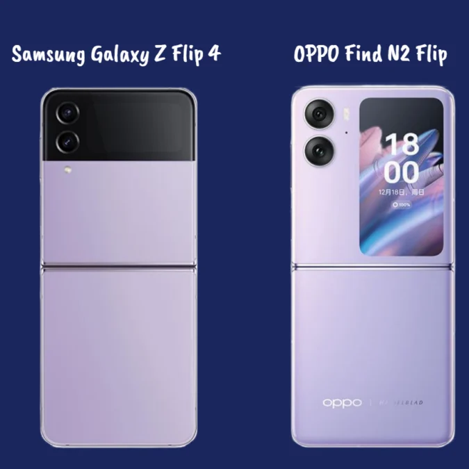 Perbandingan Tampilan Belakang Samsung Galaxy Z Flip 4 vs OPPO N2 Flip. Foto: Indah Tri Sutono/rakcer.id