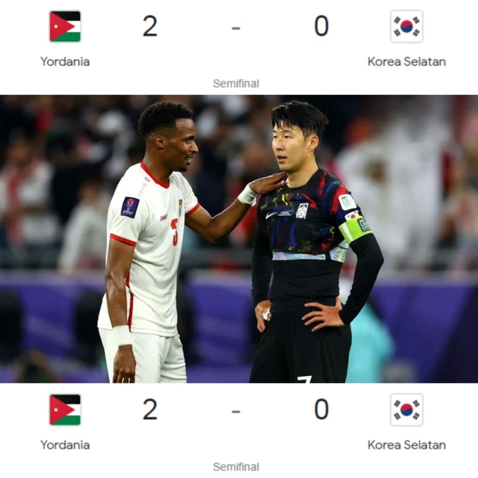 Hasil Yordania vs Korea Selatan di Semifinal Piala Asia 2023
